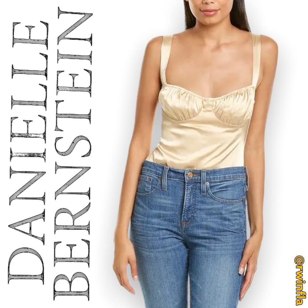 Danielle Bernstein Satin Bodysuit Ruched Gold Size 4/6 NWT